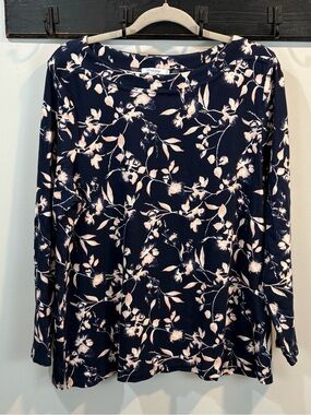 Chico’s Navy Pink Floral Long Sleeve Stretch Knit Top Size 3/XL